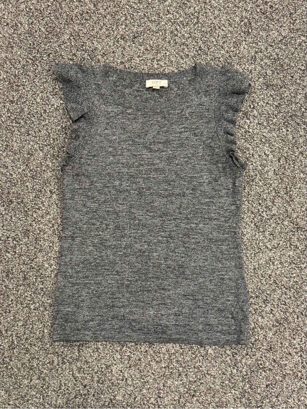 LOFT Outlet Heather Gray Ruffle-Shoulder Knit Tank - Picture 2 of 7